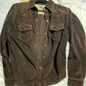 Vintage Suede jacket with snaps — chocolate brown